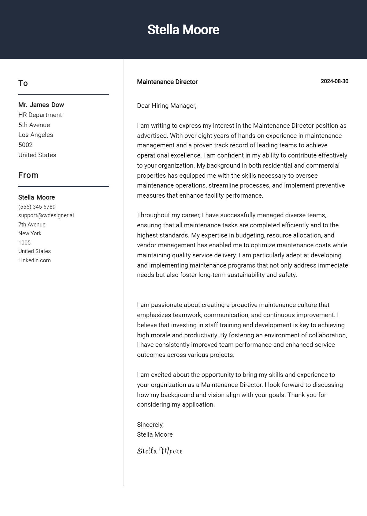 Maintenance Director Cover Letter Examples and Templates for 2026 Preview