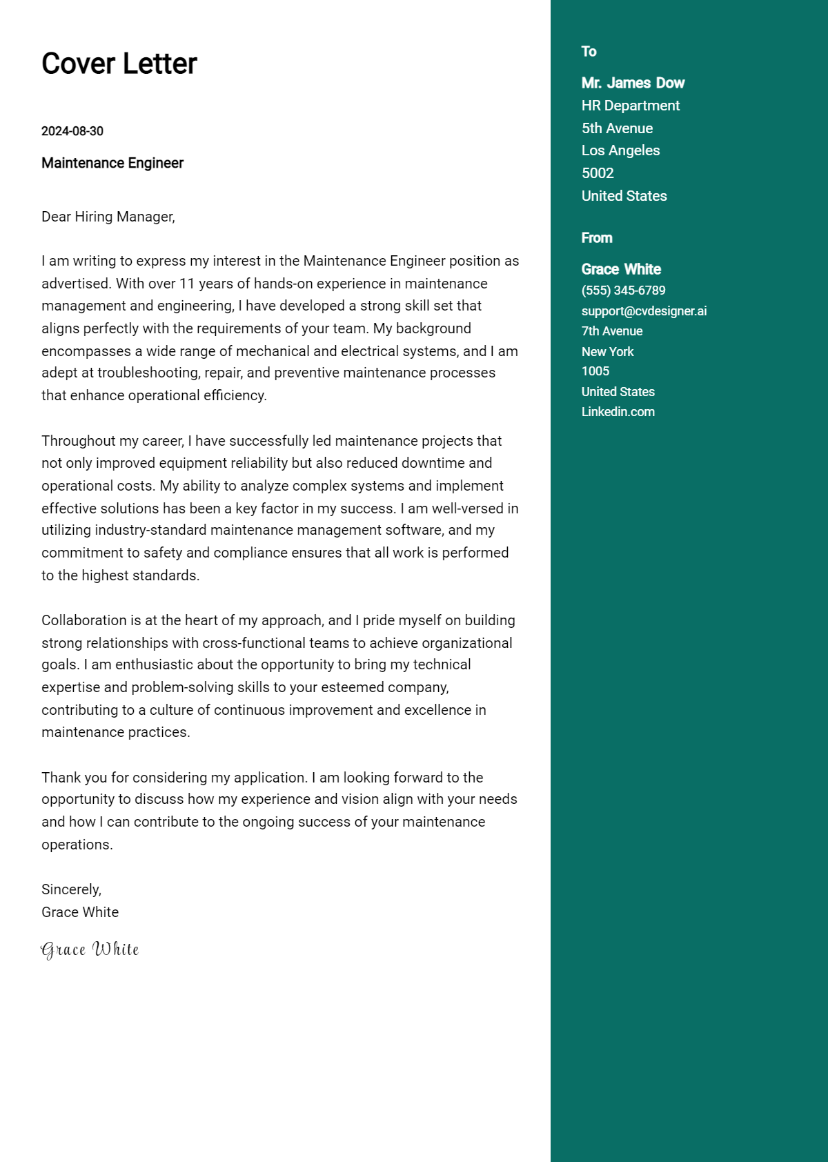 14 Maintenance Engineer Cover Letter Examples for 2026: Top CV Skills Preview