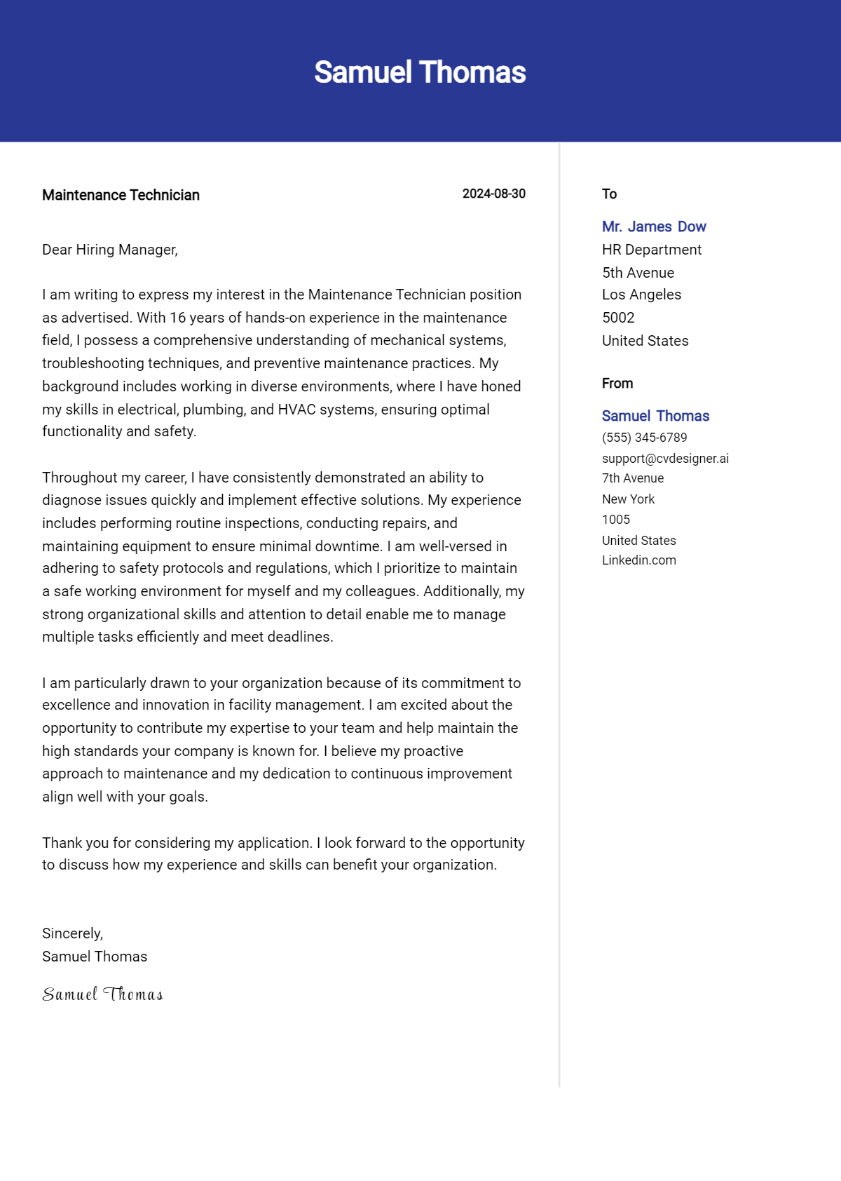 12 Maintenance Technician Cover Letter Example for 2026 (Complete Writing Guide) Preview