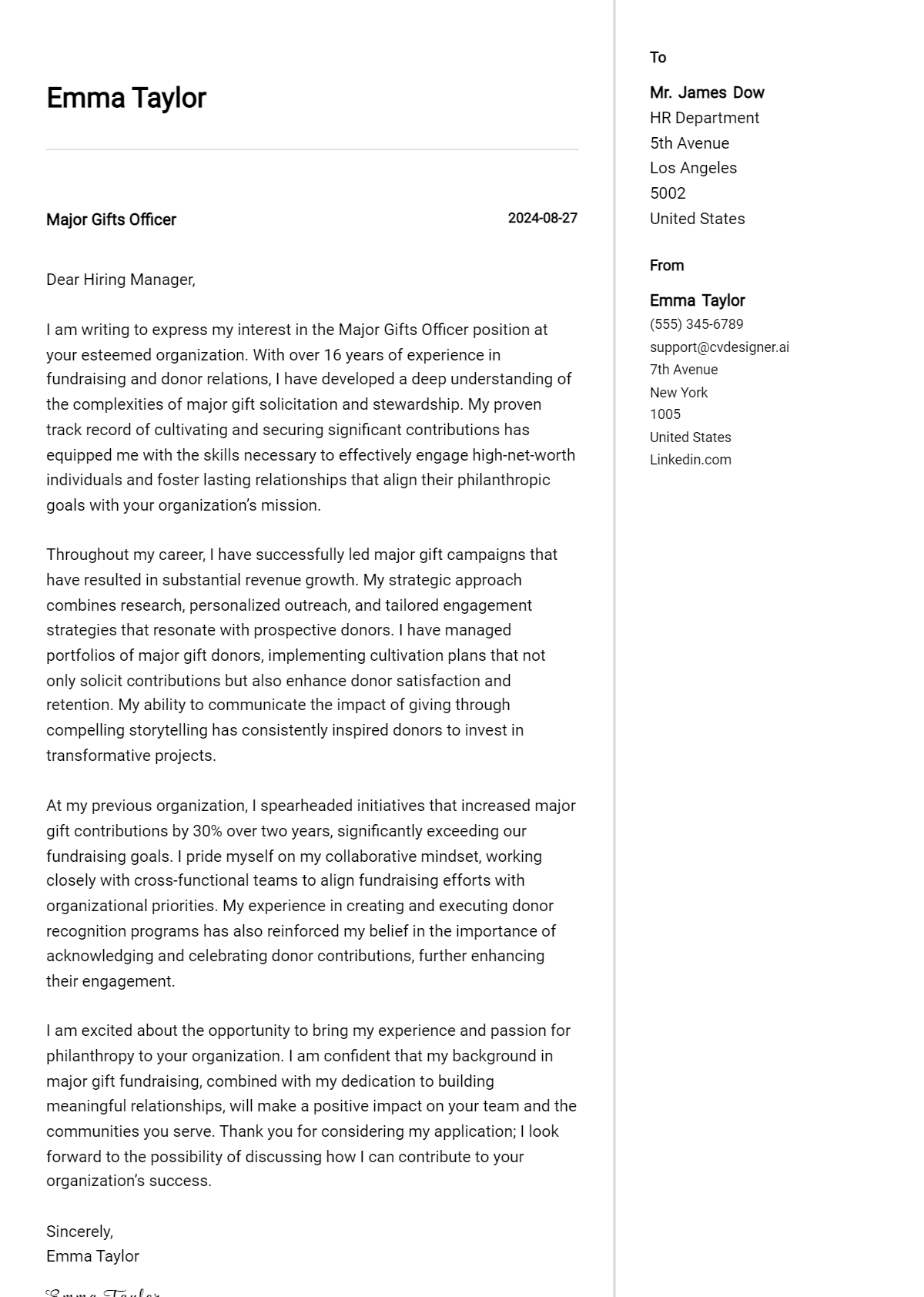 Major Gifts Officer Cover Letter Samples & Examples 2026 Preview