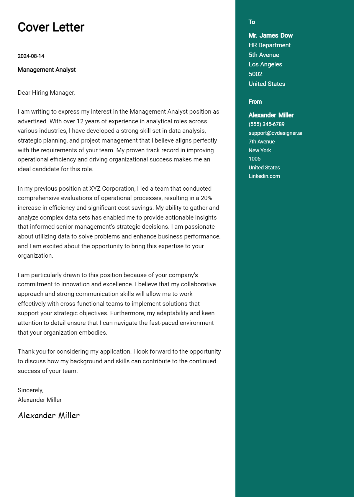 12 Management Analyst Cover Letter Examples for 2026 (Complete Writing Guide) Preview