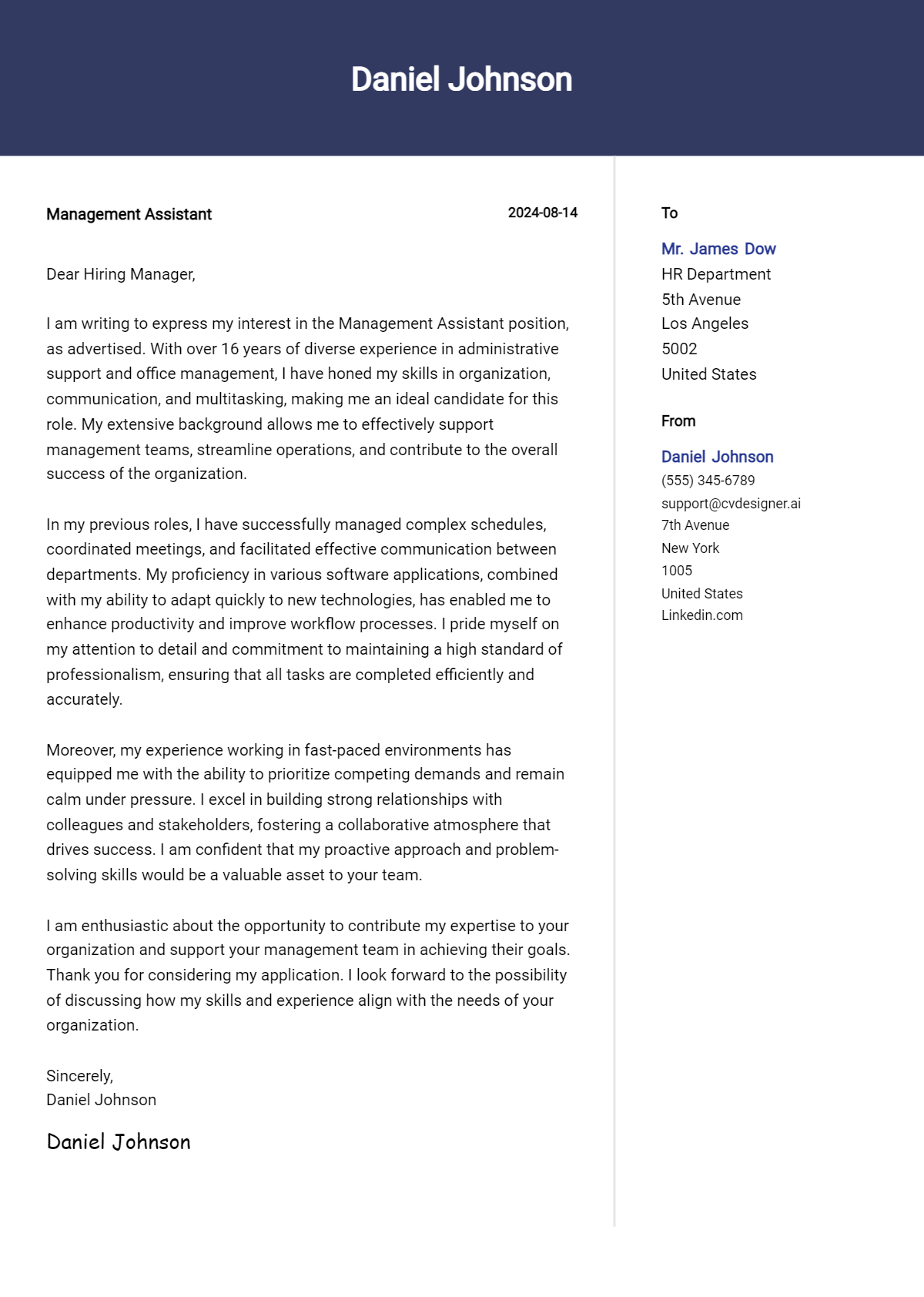 12 Management Assistant Cover Letter Examples with Writing Tips for 2026 Preview