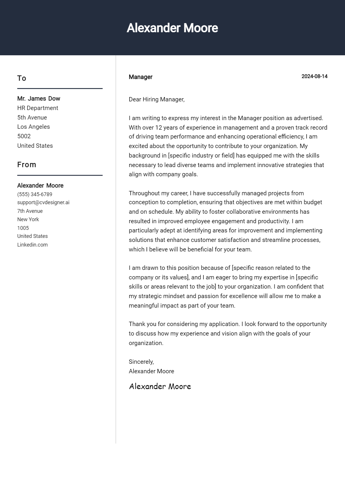 Manager Cover Letter Example for 2026 (Complete Writing Guide) Preview