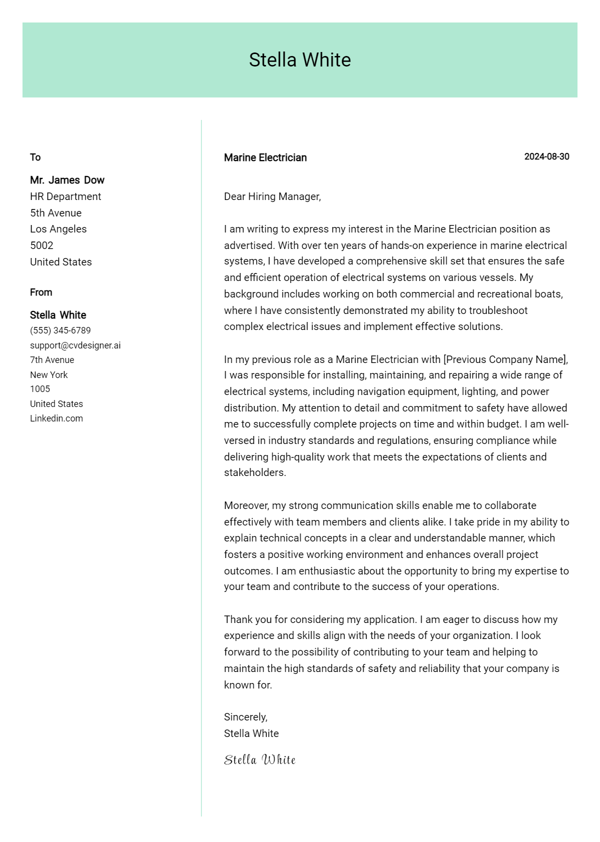 Marine Electrician Cover Letter Example for 2026: Expert Tips & Templates Preview