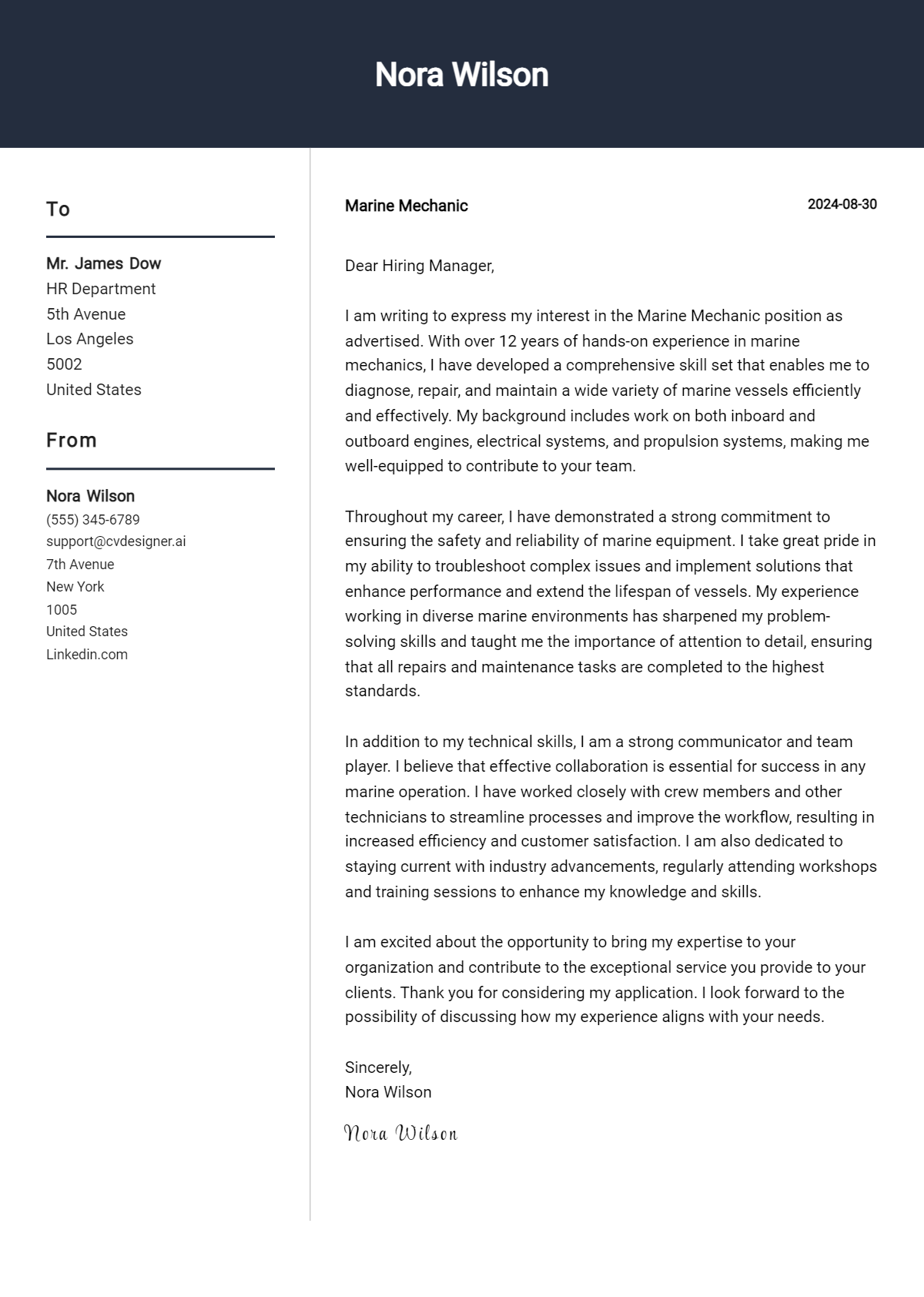 7 Marine Mechanic Cover Letter Examples and Templates for 2026 Preview