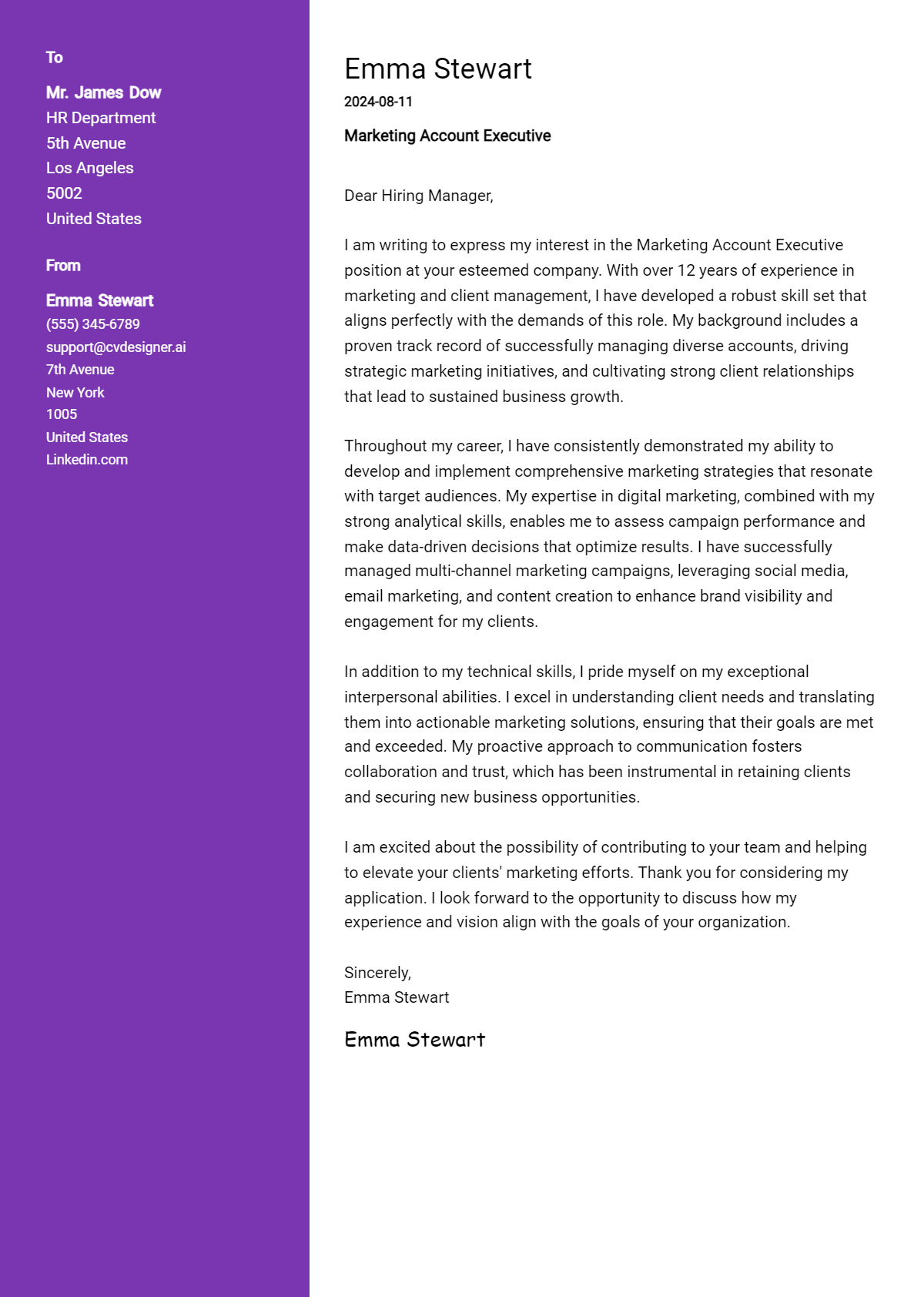 Marketings Account Executive Cover Letter Examples for 2026 Preview