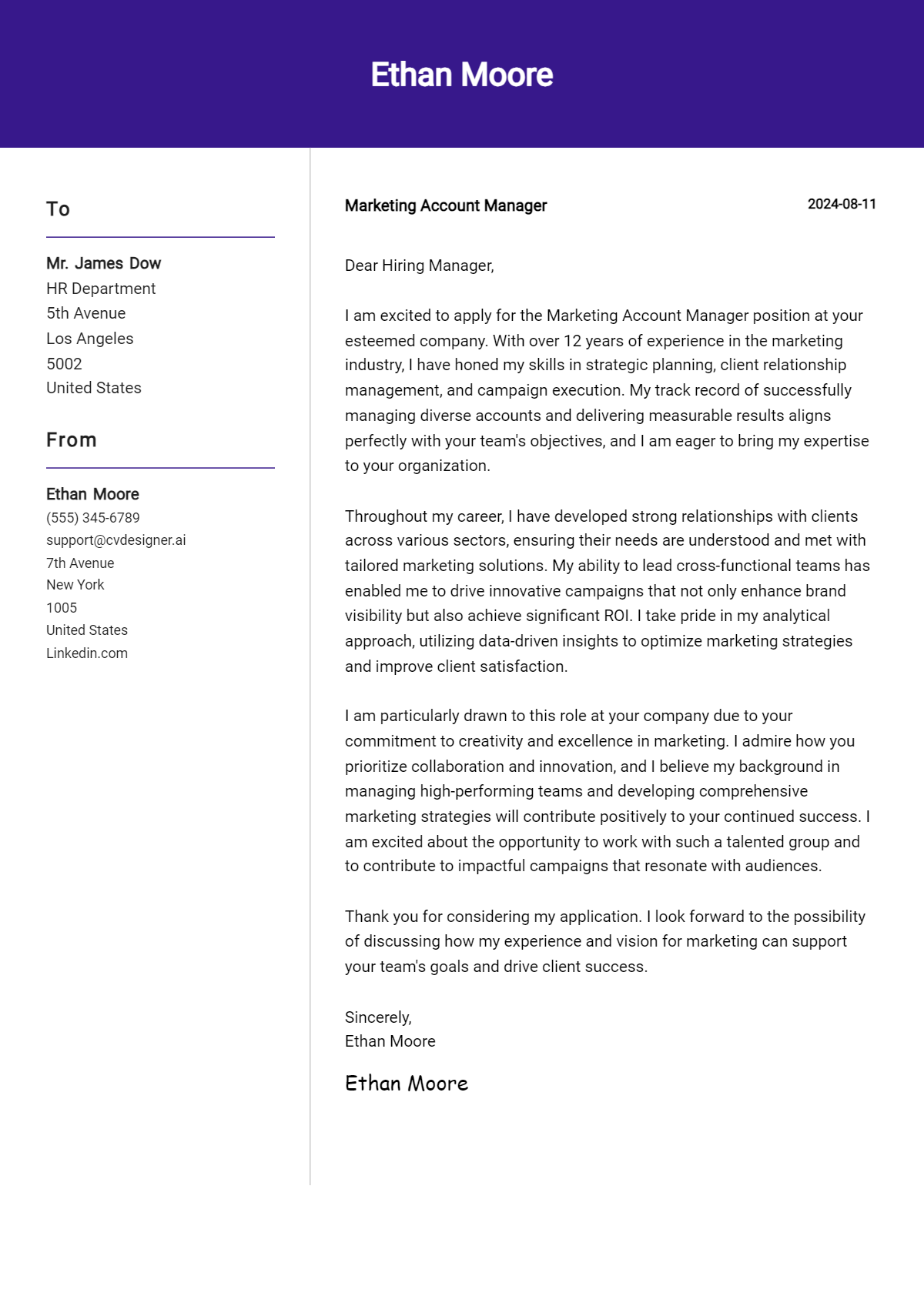 11 Marketing Account Manager Cover Letter Examples for 2026 (Downloadable) Preview