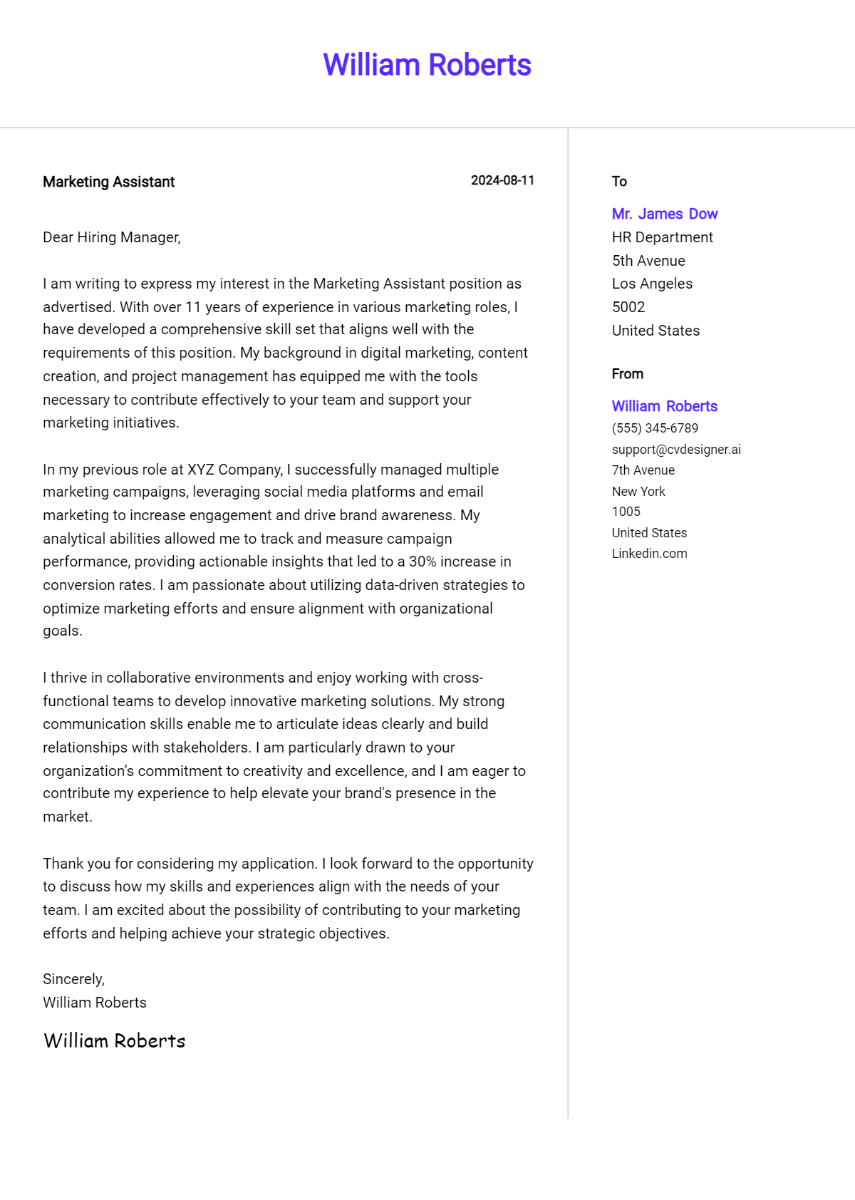 19 Marketing Assistant Cover Letter Examples for 2026 (Download Templates) Preview