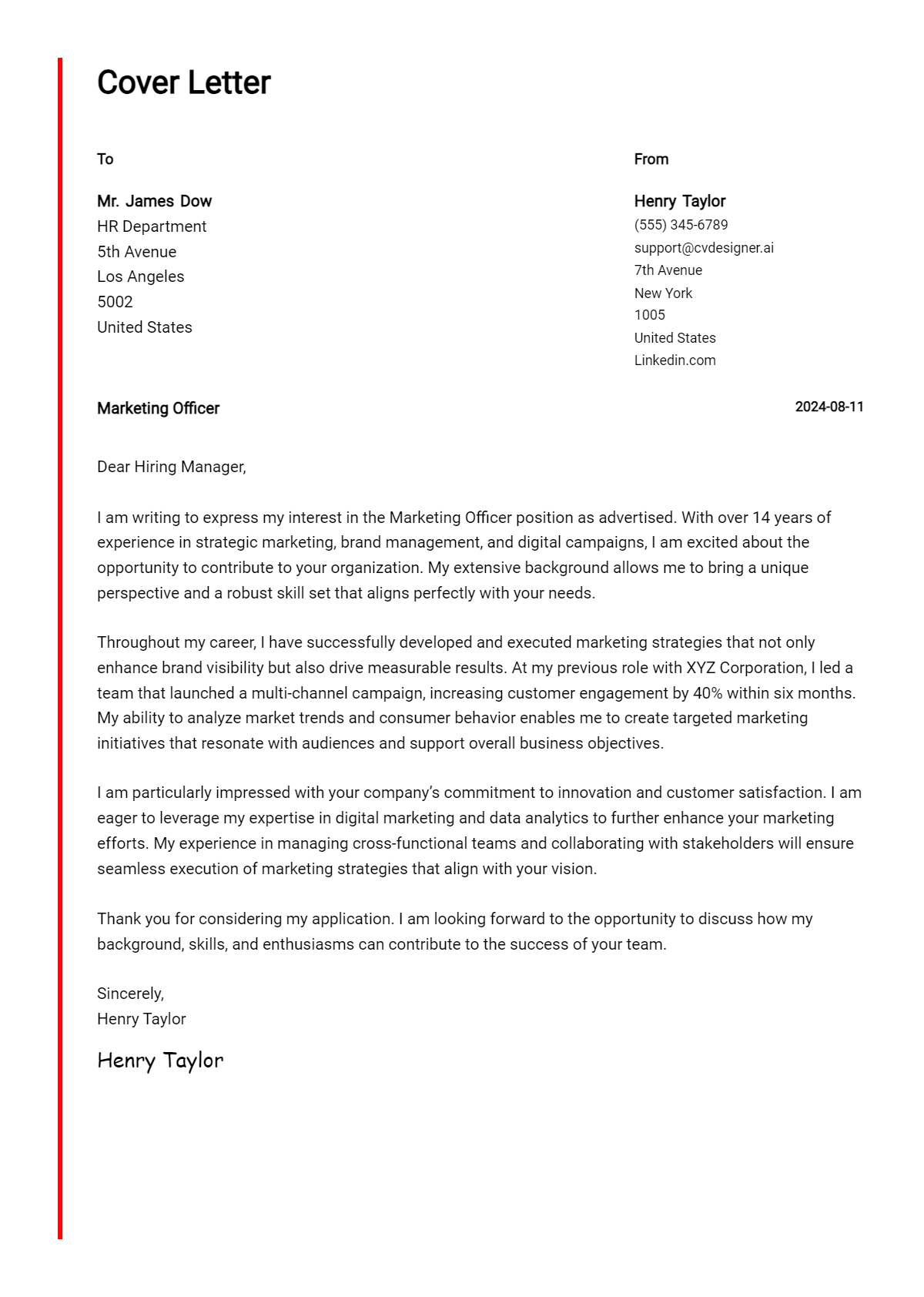 19 Marketing Officer Cover Letter Examples for 2026 (Writing Guide) Preview