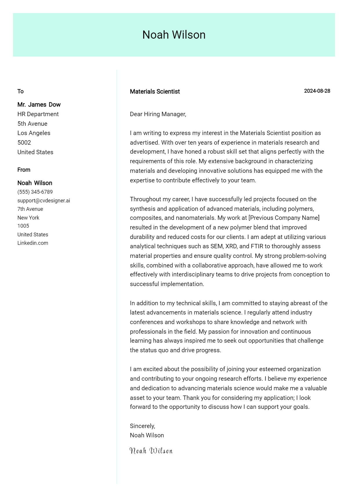 Materials Scientist Cover Letter Example for 2026: Ultimate Guide Preview