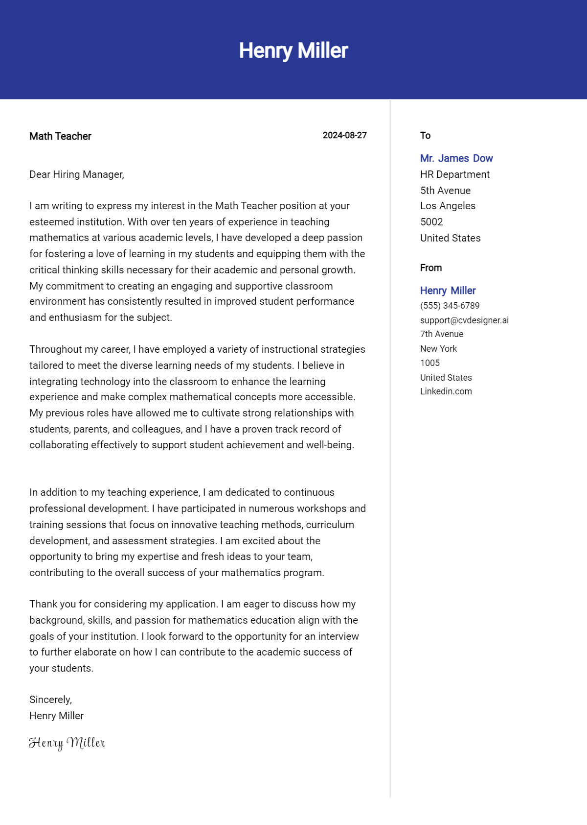 Math Teacher Cover Letter Example for 2026: Expert Tips & Templates Preview