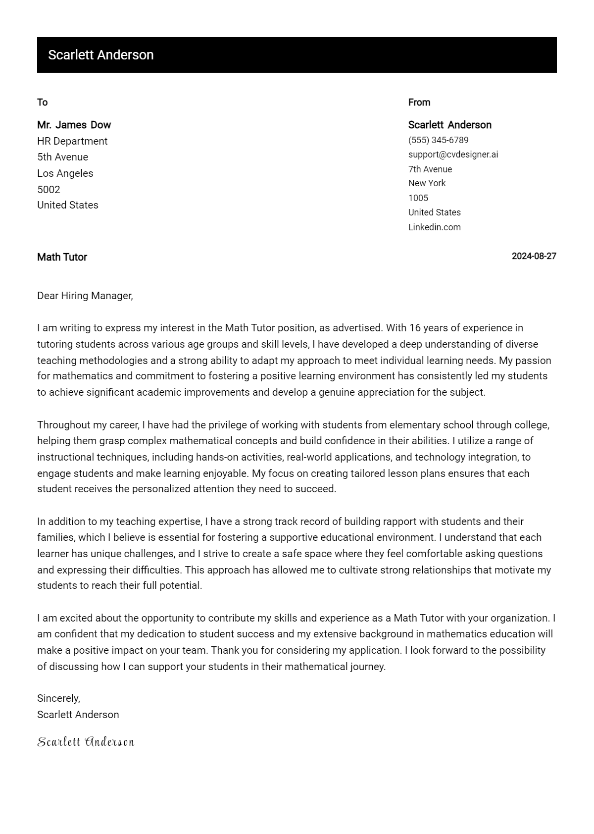 Math Tutor Cover Letter Example for 2026: Ultimate Guide Preview