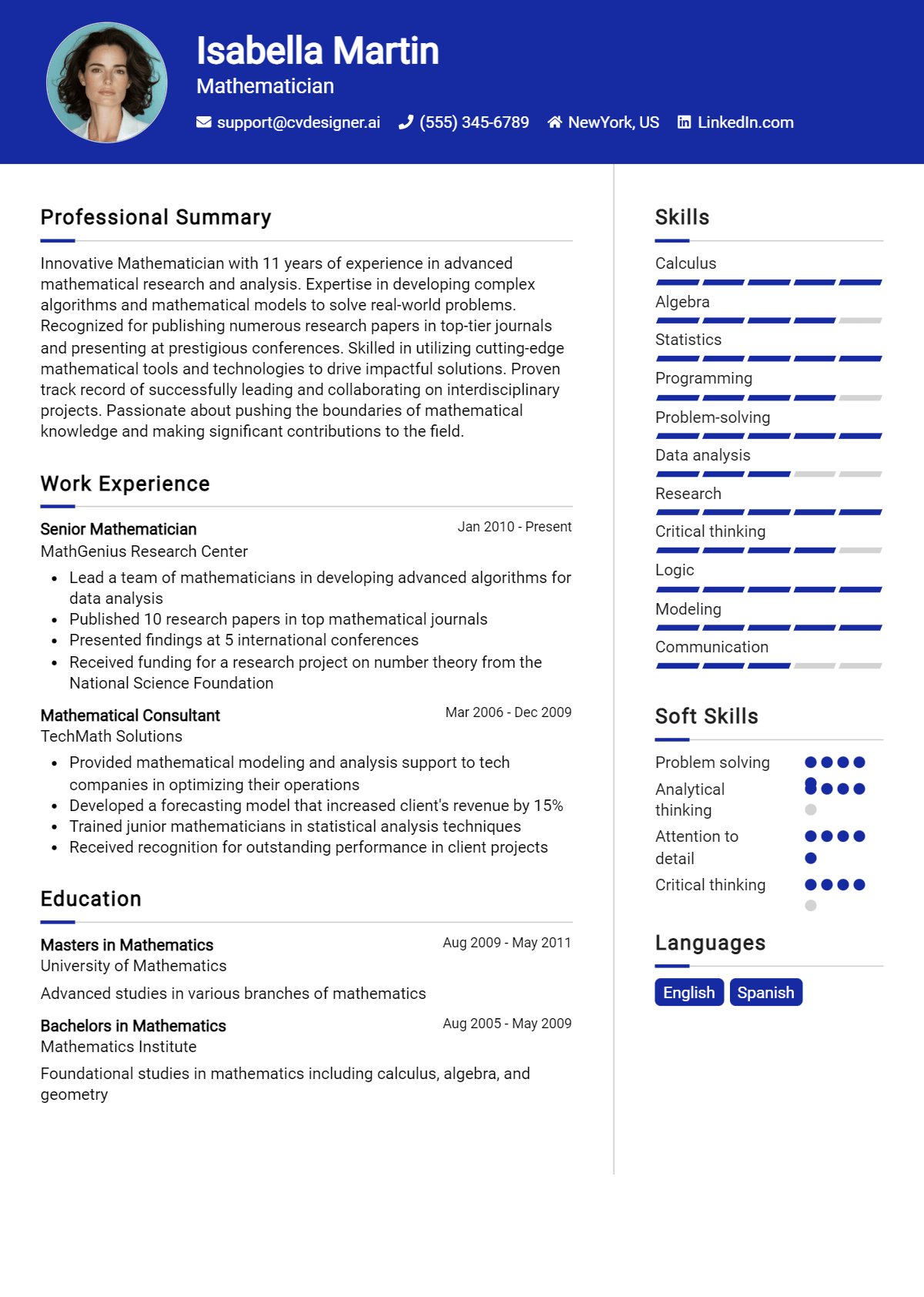 Mathematician Resume Example for 2026: Samples & Best Practices Preview