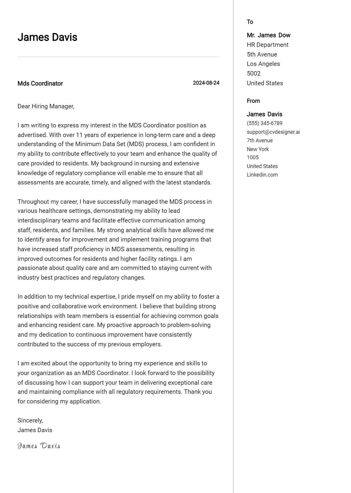 Mds Coordinator Cover Letter Example for 2026: Expert Tips & Templates Preview