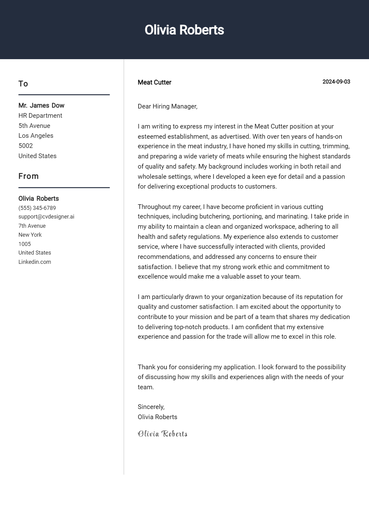 Meat Cutter Cover Letter Example for 2026: Tips & Templates Preview