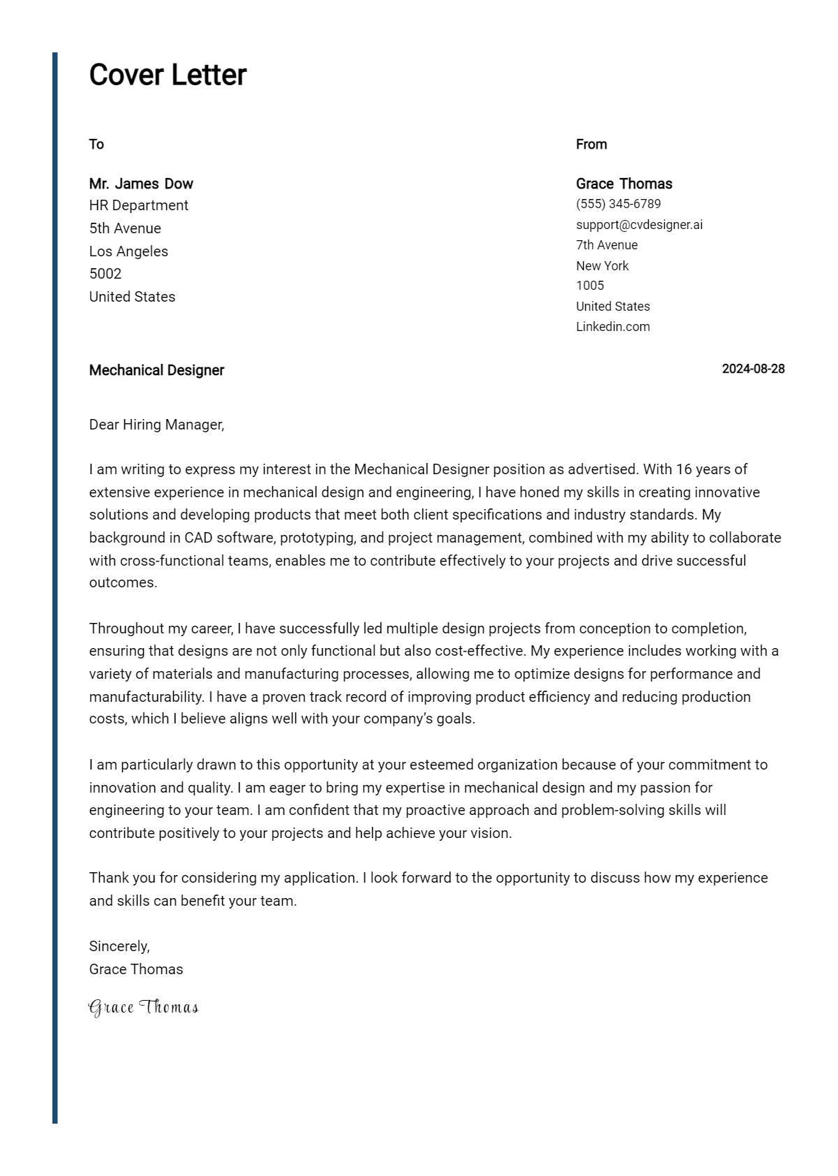 Mechanical Designer Cover Letter Example for 2026: Proven Tips Preview