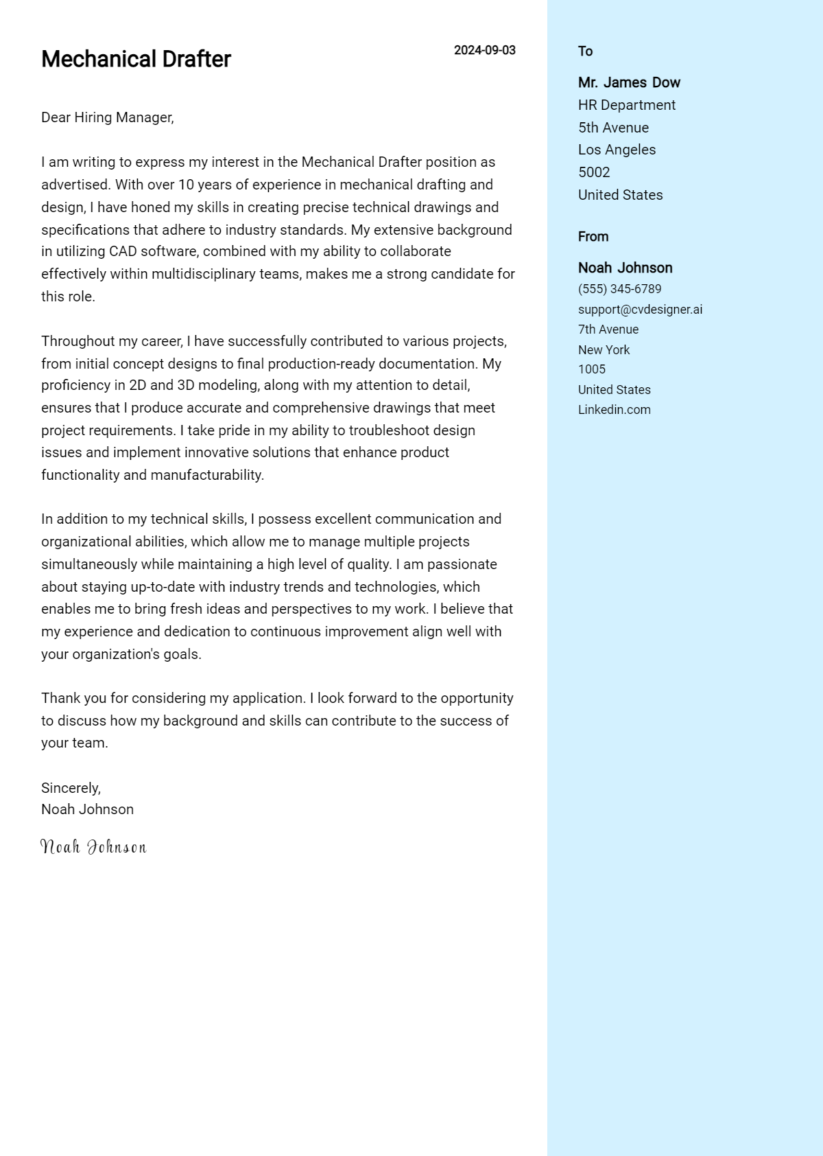 Mechanical Drafter Cover Letter Example for 2026 (Free Templates) Preview