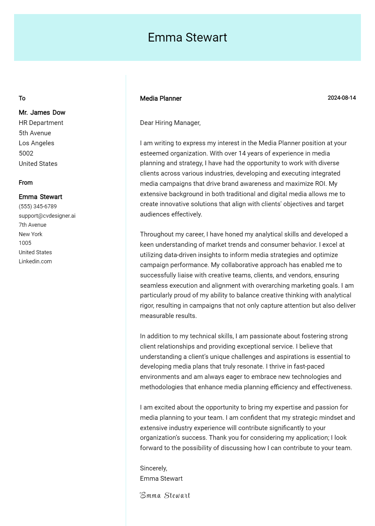 Media Planner Cover Letter Samples & Examples 2026 Preview