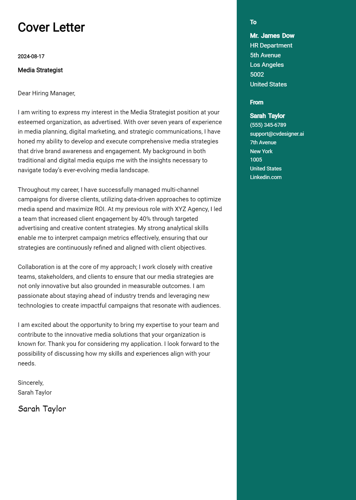 Media Strategist Cover Letter Samples & Examples 2026 Preview