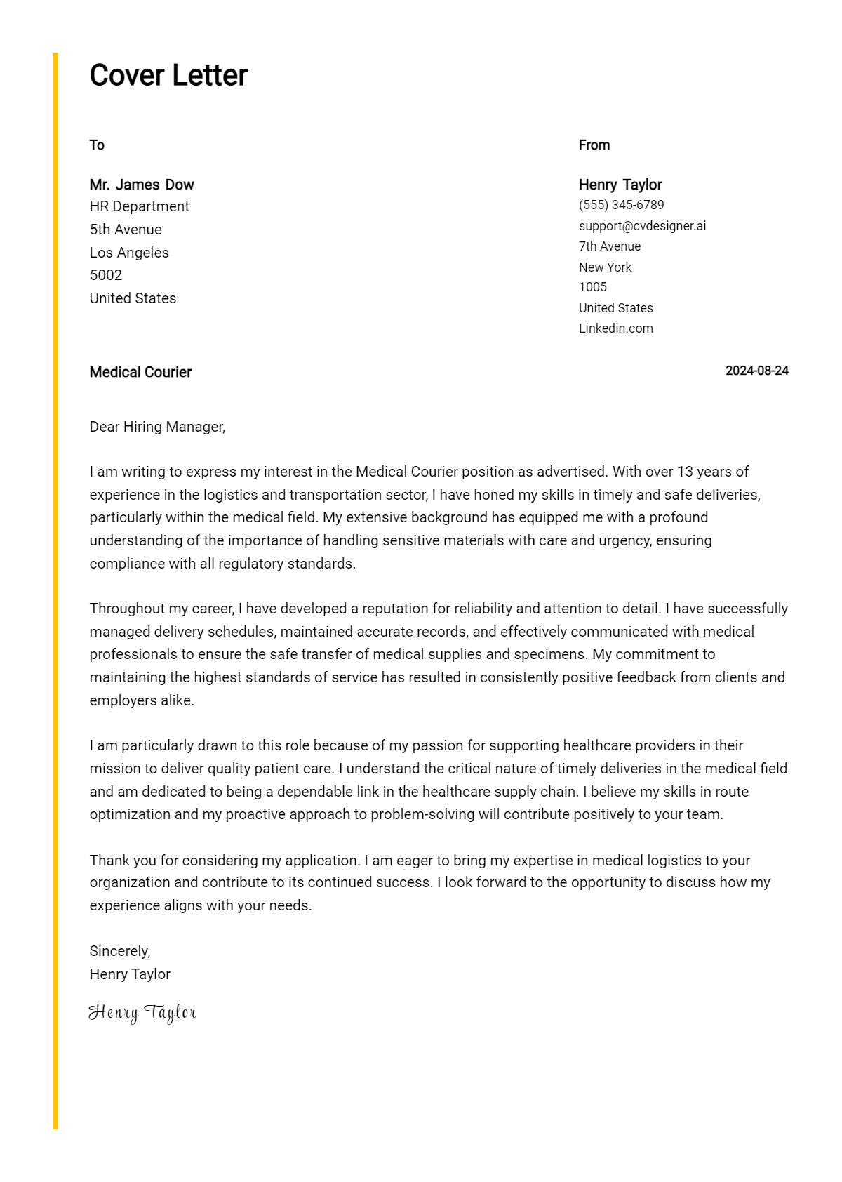Medical Courier Cover Letter Example for 2026: Expert Tips & Templates Preview