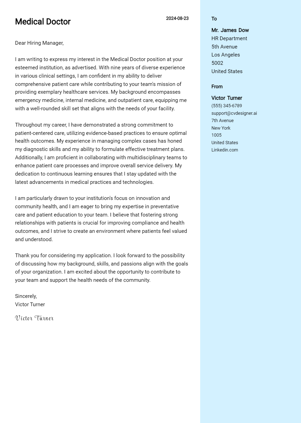 Medical Doctor Cover Letter Example for 2026 (Download Templates) Preview