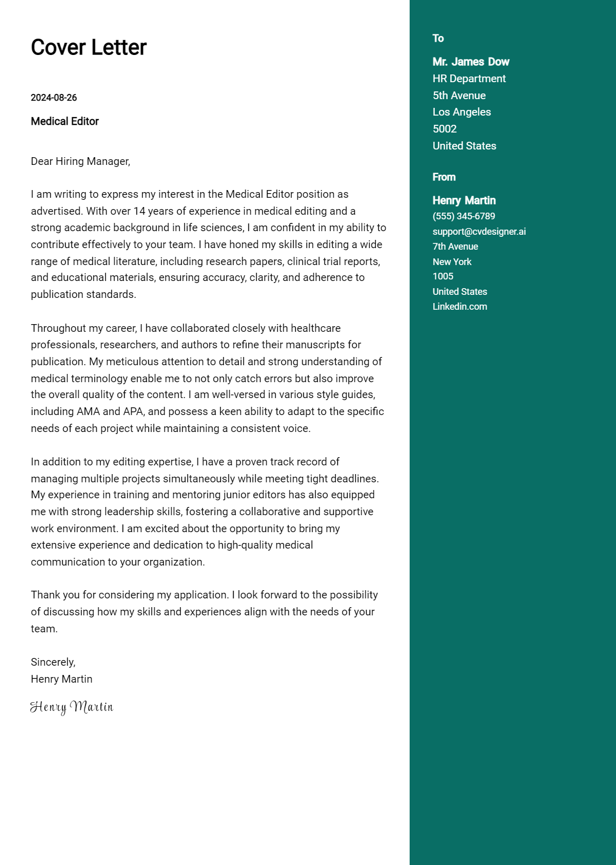 Medical Editor Cover Letter Examples with Writing Tips for 2026 Preview