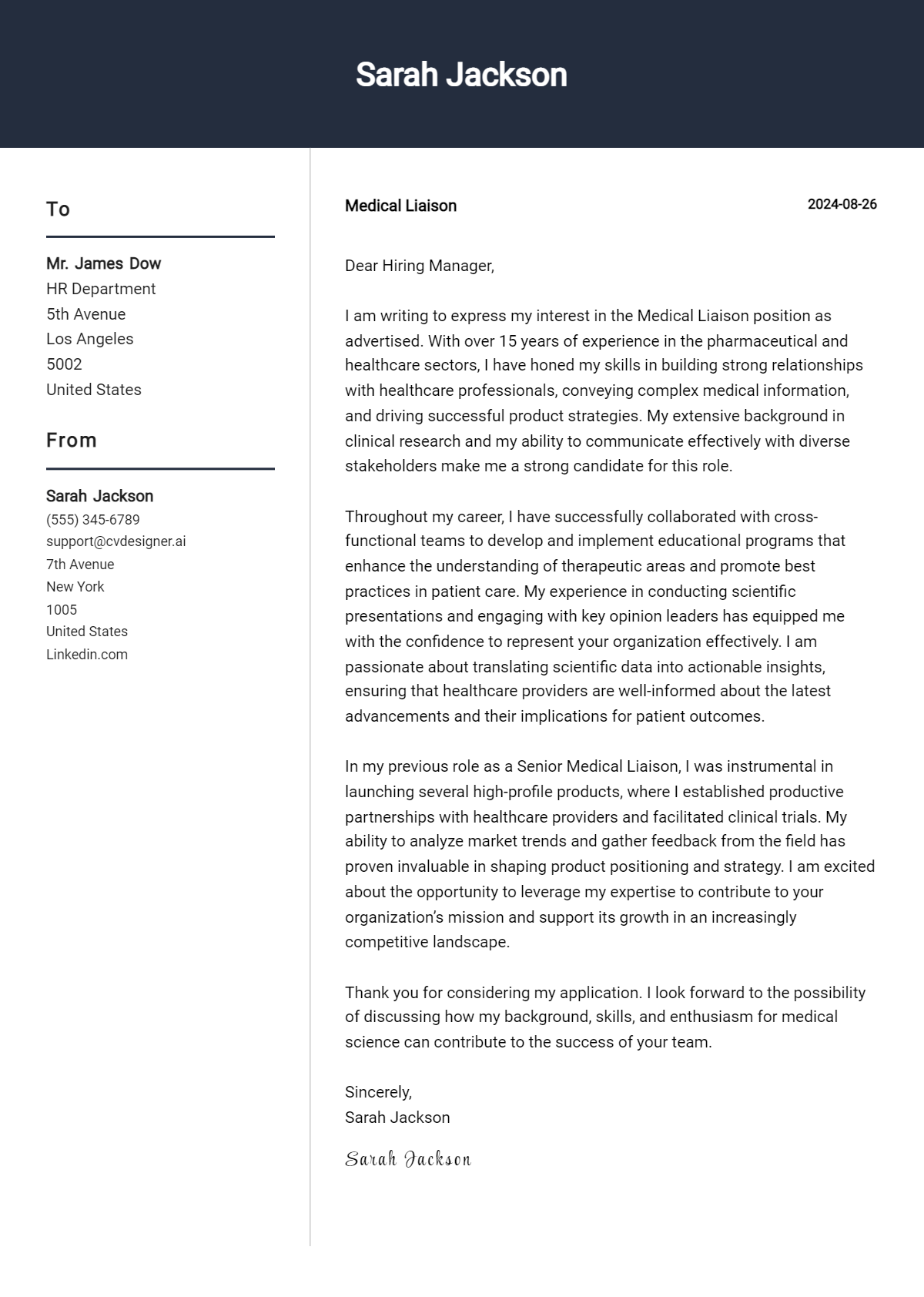 Medical Liaison Cover Letter Examples & Samples for 2026 Preview