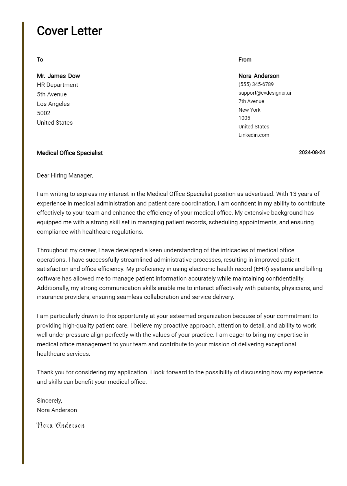 24 Medical Office Specialist Cover Letter Examples for 2026: Free Templates Preview