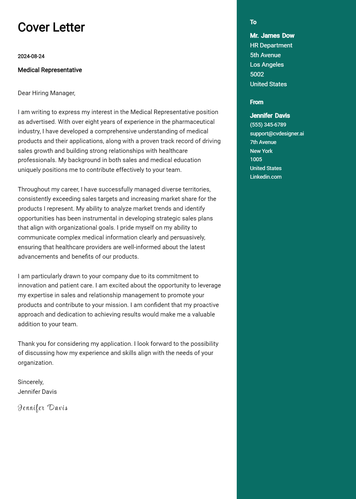 19 Medical Representative Cover Letter Example for 2026 (Free Templates) Preview