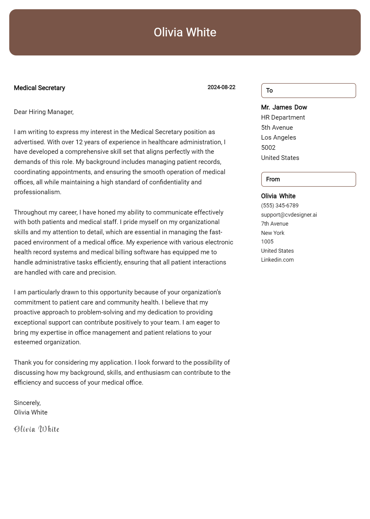 Medical Secretary Cover Letter Examples for 2026 (Downloadable) Preview
