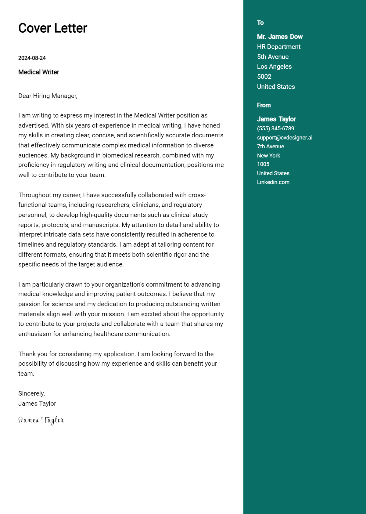 Medical Writer Cover Letter Example for 2026 (Complete Writing Guide) Preview