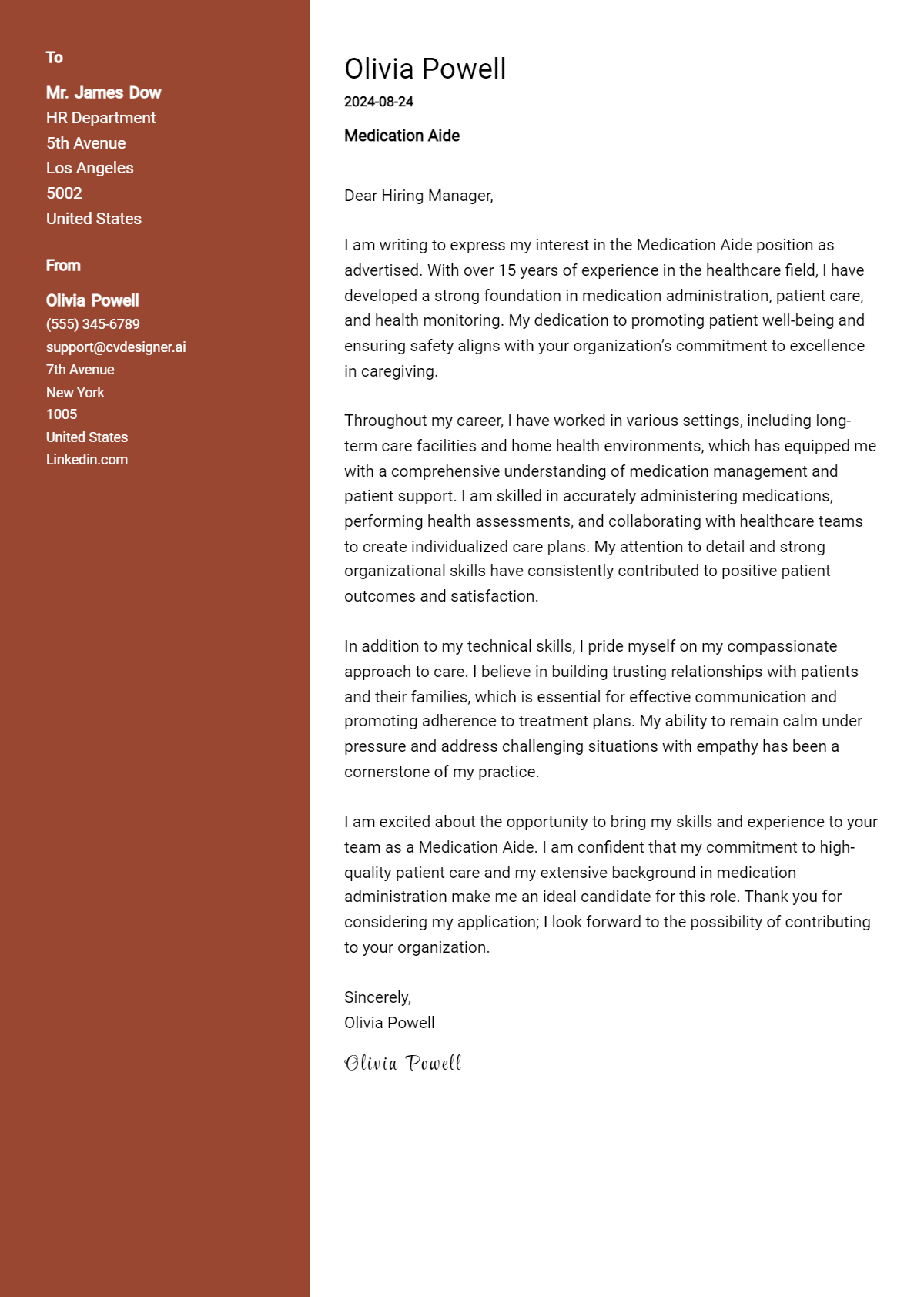 Medication Aide Cover Letter Examples for 2026 (Downloadable) Preview