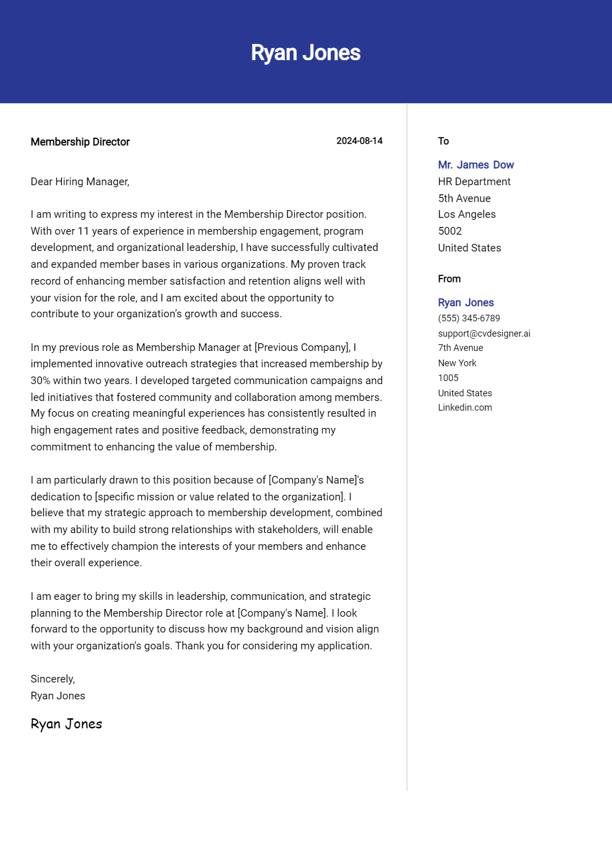 Membership Director Cover Letter Example for 2026: Free Templates Preview