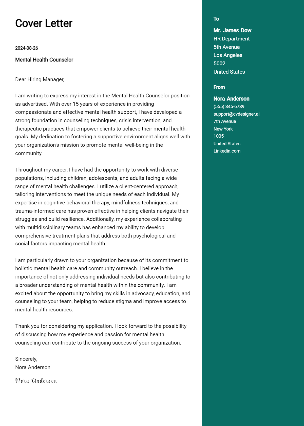 Mental Health Counselor Cover Letter Example for 2026: Top CV Skills Preview
