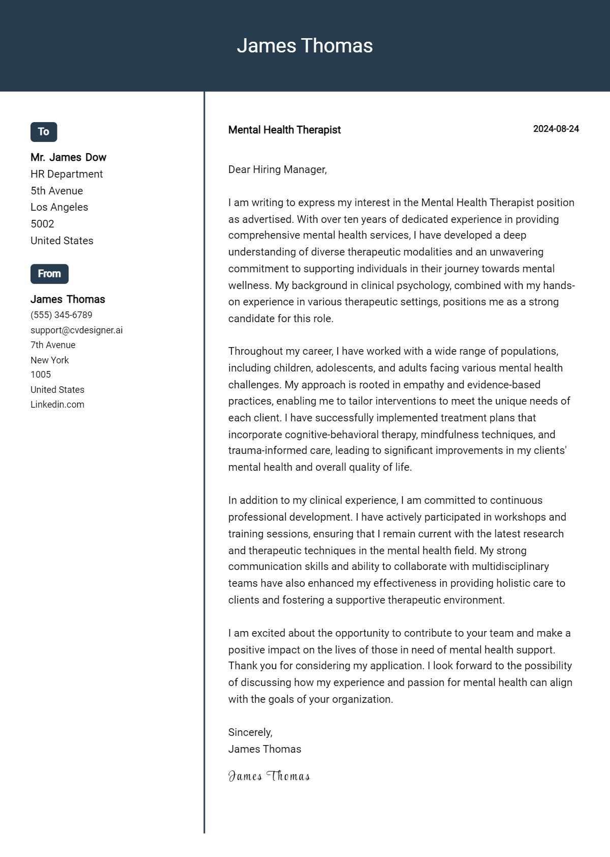 Mental Health Therapist Cover Letter Examples and Templates for 2026 Preview