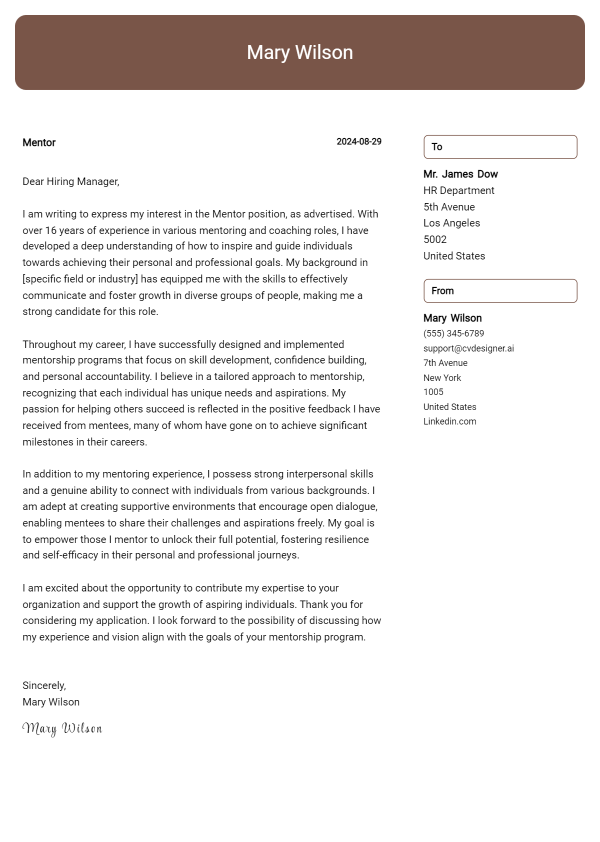 Mentor Cover Letter Example for 2026: Top CV Skills Preview
