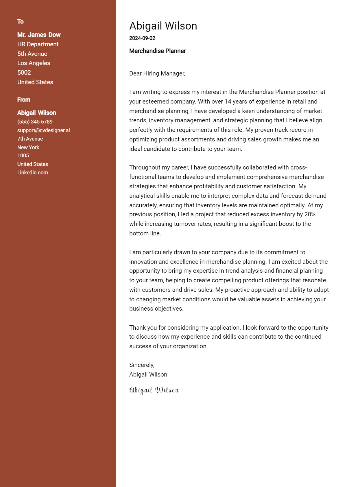 Merchandise Planner Cover Letter Examples for 2026 (Downloadable) Preview