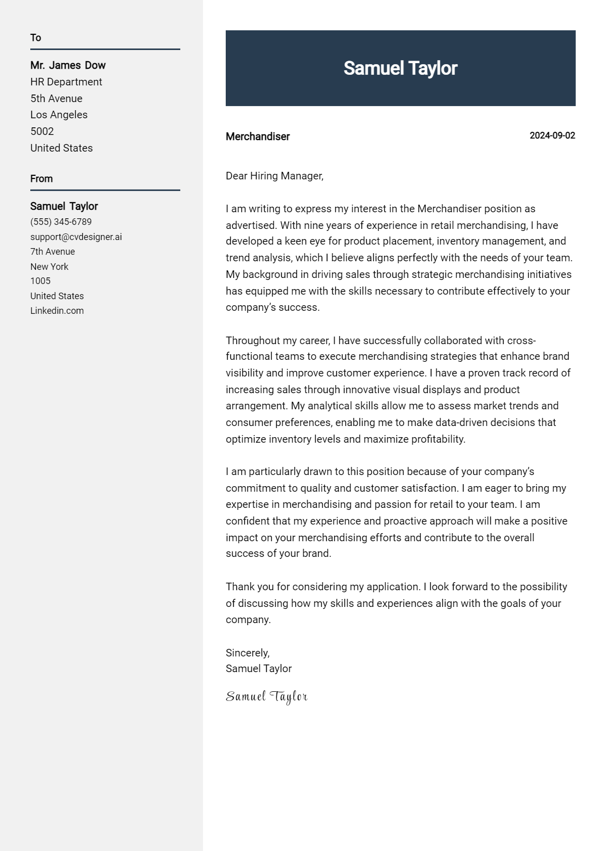 Merchandiser Cover Letter Example for 2026 (Complete Writing Guide) Preview
