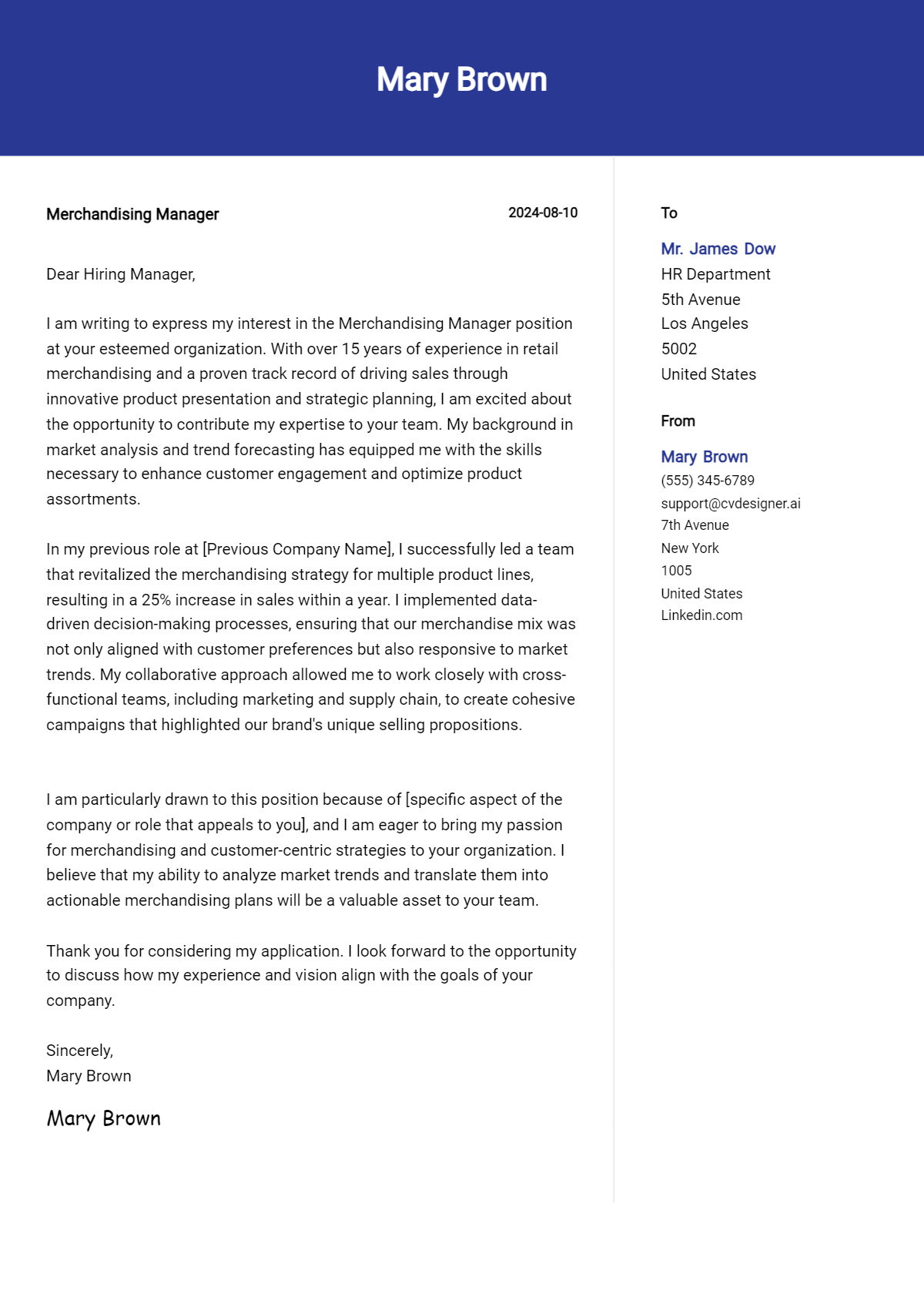Merchandising Manager Cover Letter Example for 2026 (Complete Writing Guide) Preview