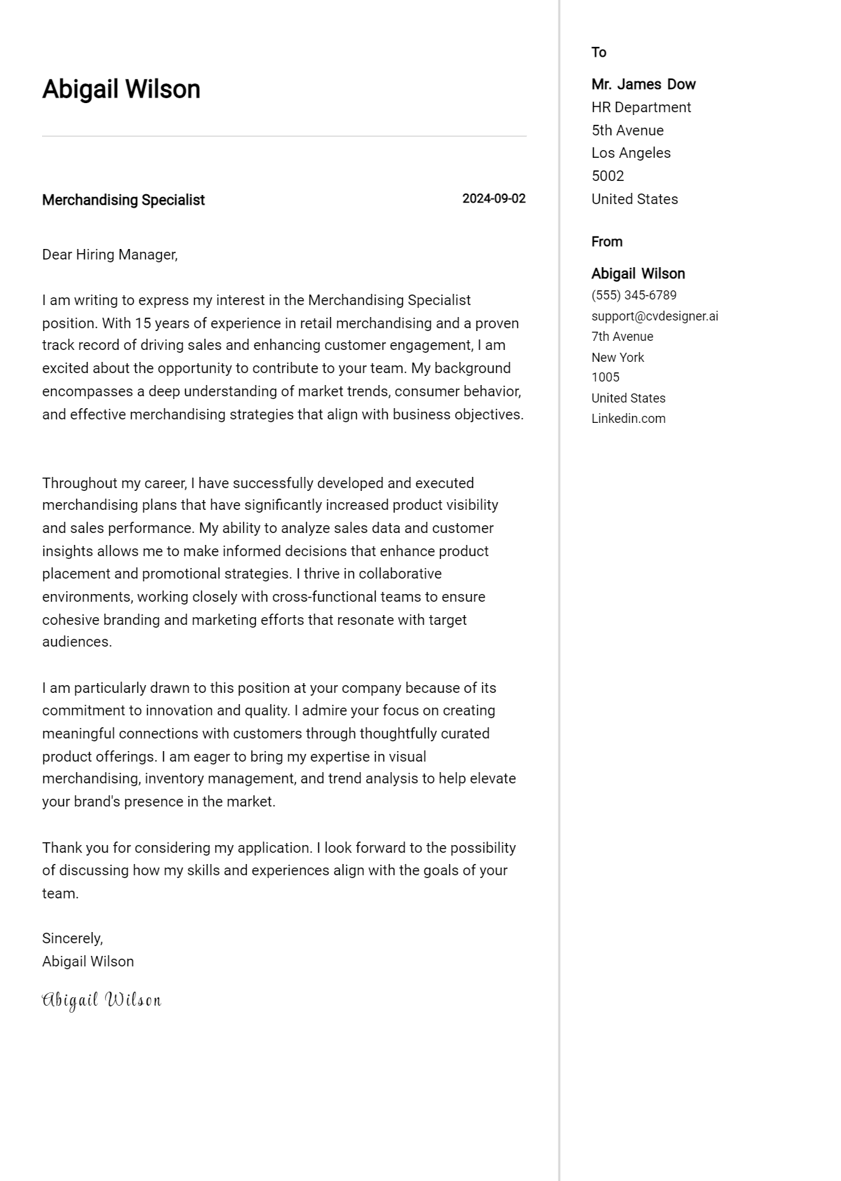 Merchandising Specialist Cover Letter Examples and Templates for 2026 Preview