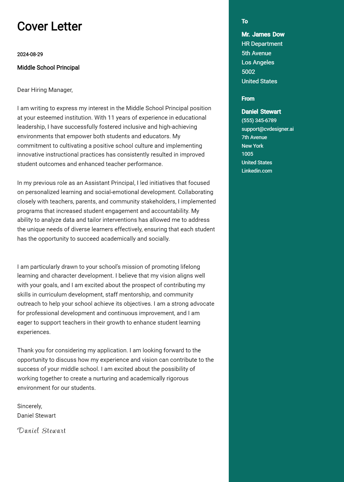 Middle School Principal Cover Letter Examples and Templates for 2026 Preview