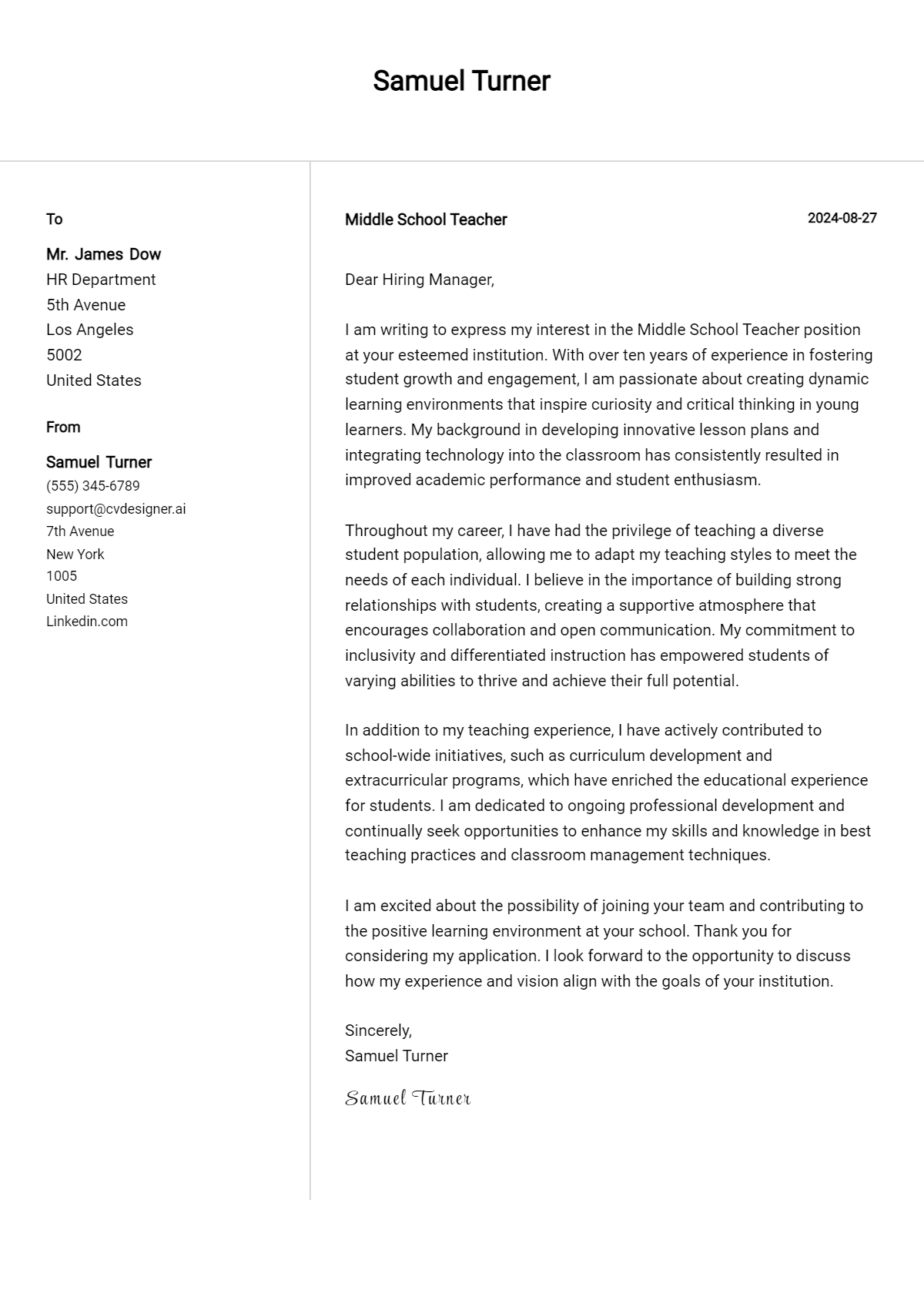 5 Middle School Teacher Cover Letter Example for 2026: Proven Tips Preview