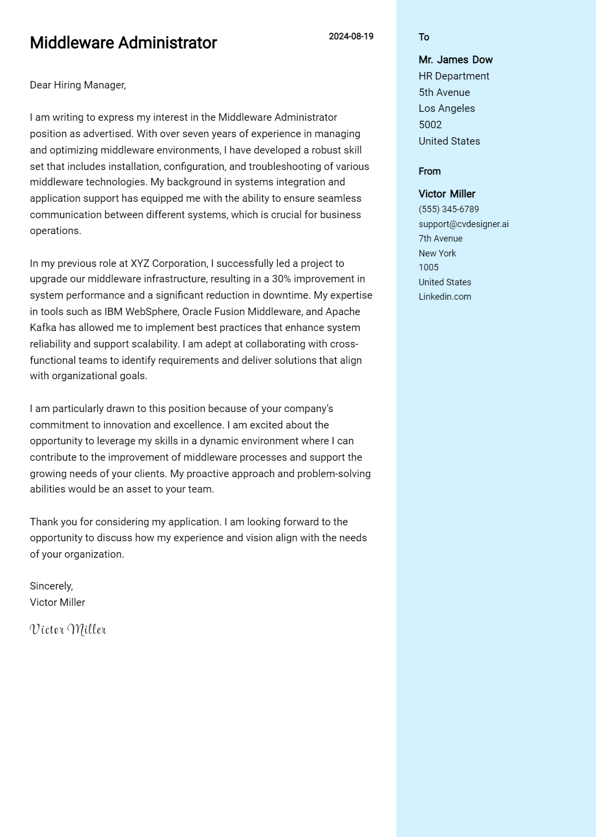 Middleware Administrator Cover Letter Examples for 2026 (Downloadable) Preview