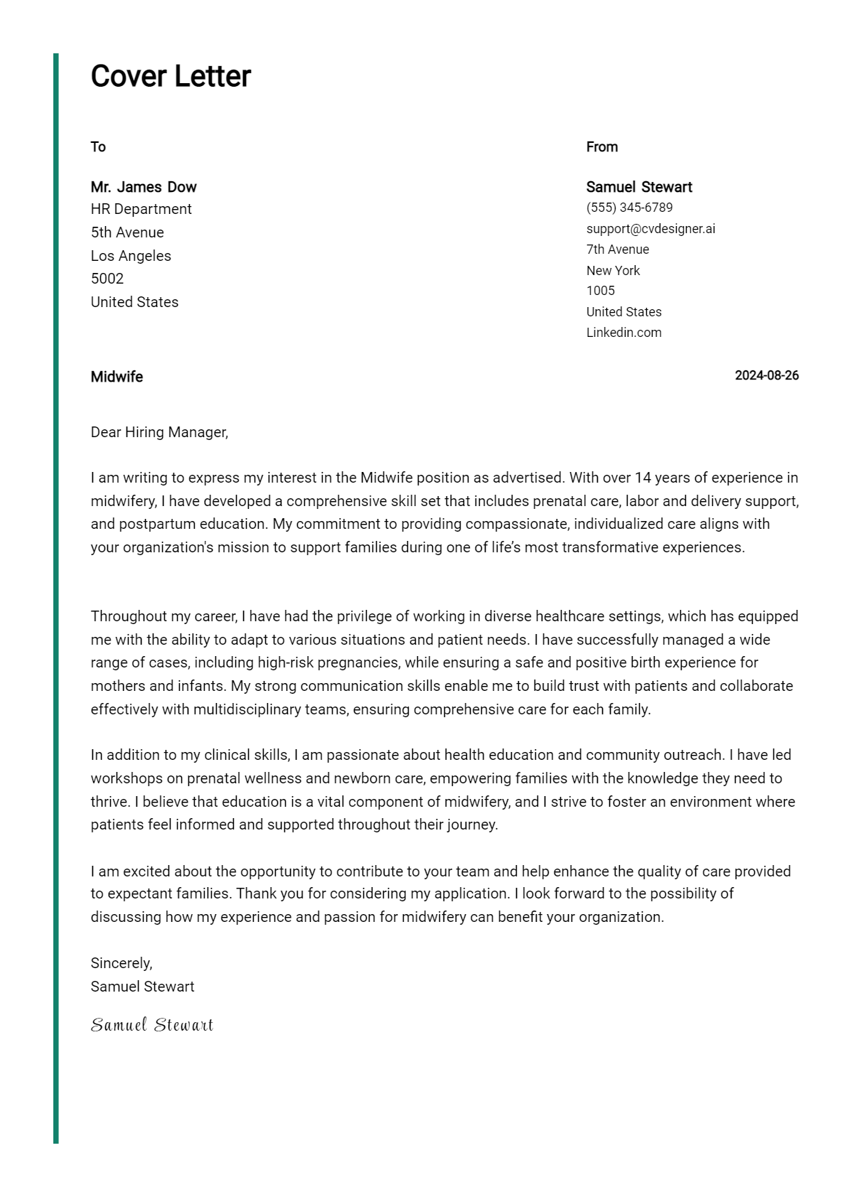 Midwife Cover Letter Examples with Writing Tips for 2026 Preview