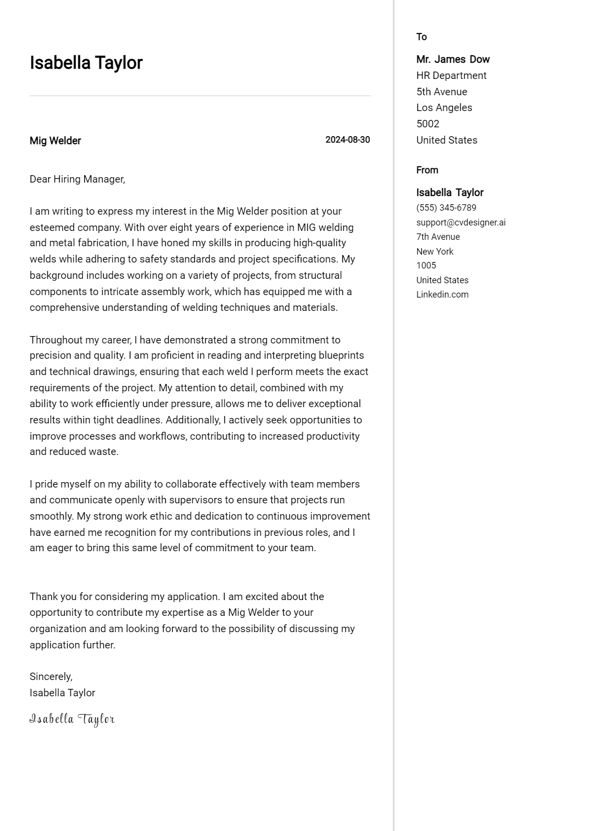 Mig Welder Cover Letter Example for 2026: Proven Tips Preview