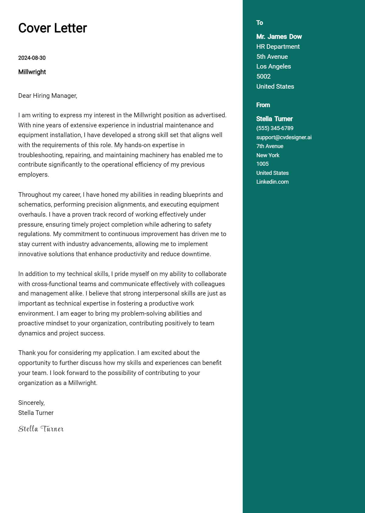 Millwright Cover Letter Example for 2026 (Complete Writing Guide) Preview