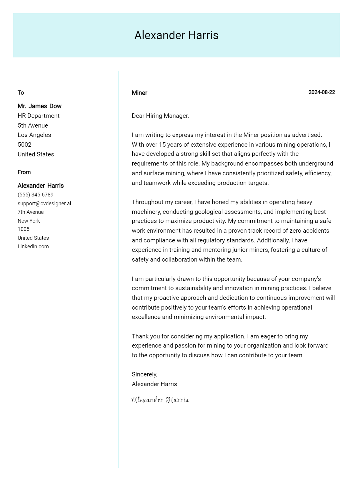 Miner Cover Letter Example for 2026: Free Templates Preview