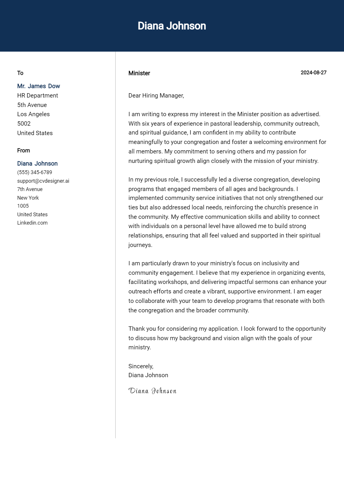 Minister Cover Letter Examples & Samples for 2026 Preview