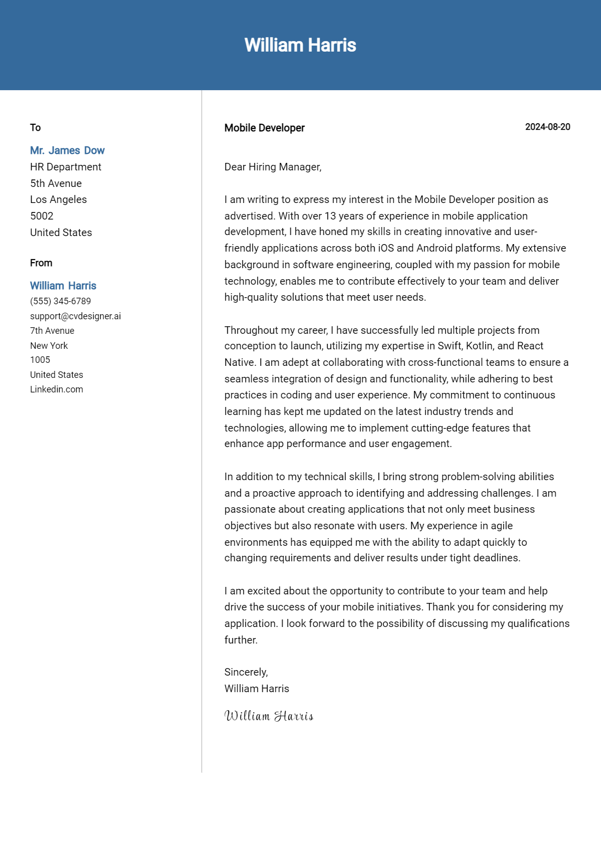 Mobile Developer Cover Letter Example for 2026: Proven Tips Preview