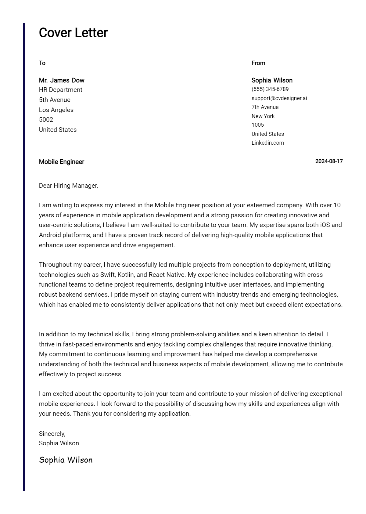 Mobile Engineer Cover Letter Examples and Templates for 2026 Preview